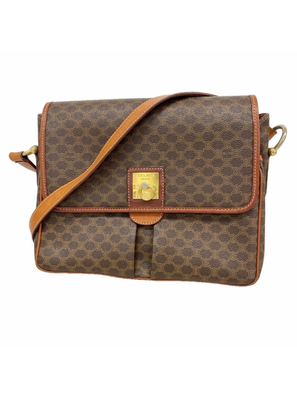Celine Shoulder Bag Macadam Brown Gold